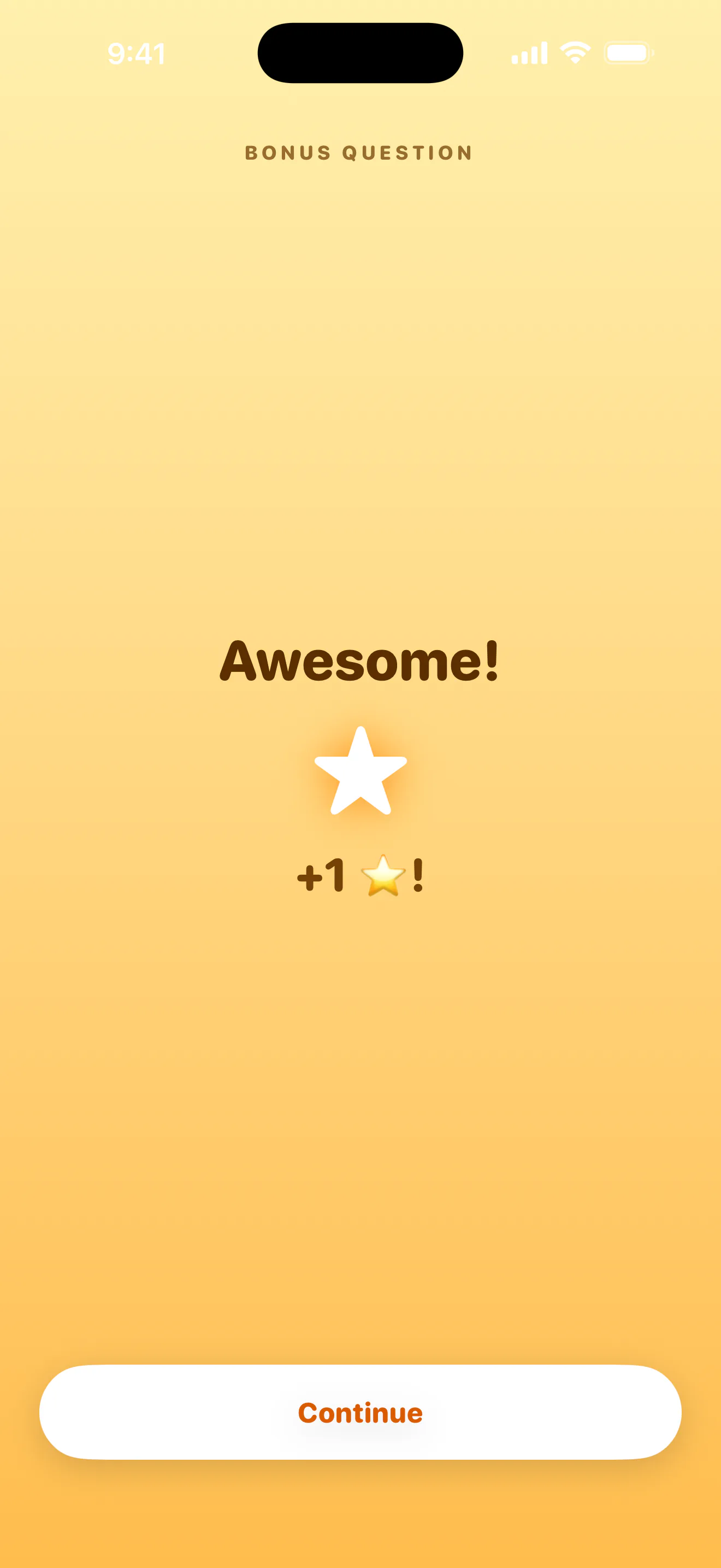 A bonus question answered correctly, awarding a star.