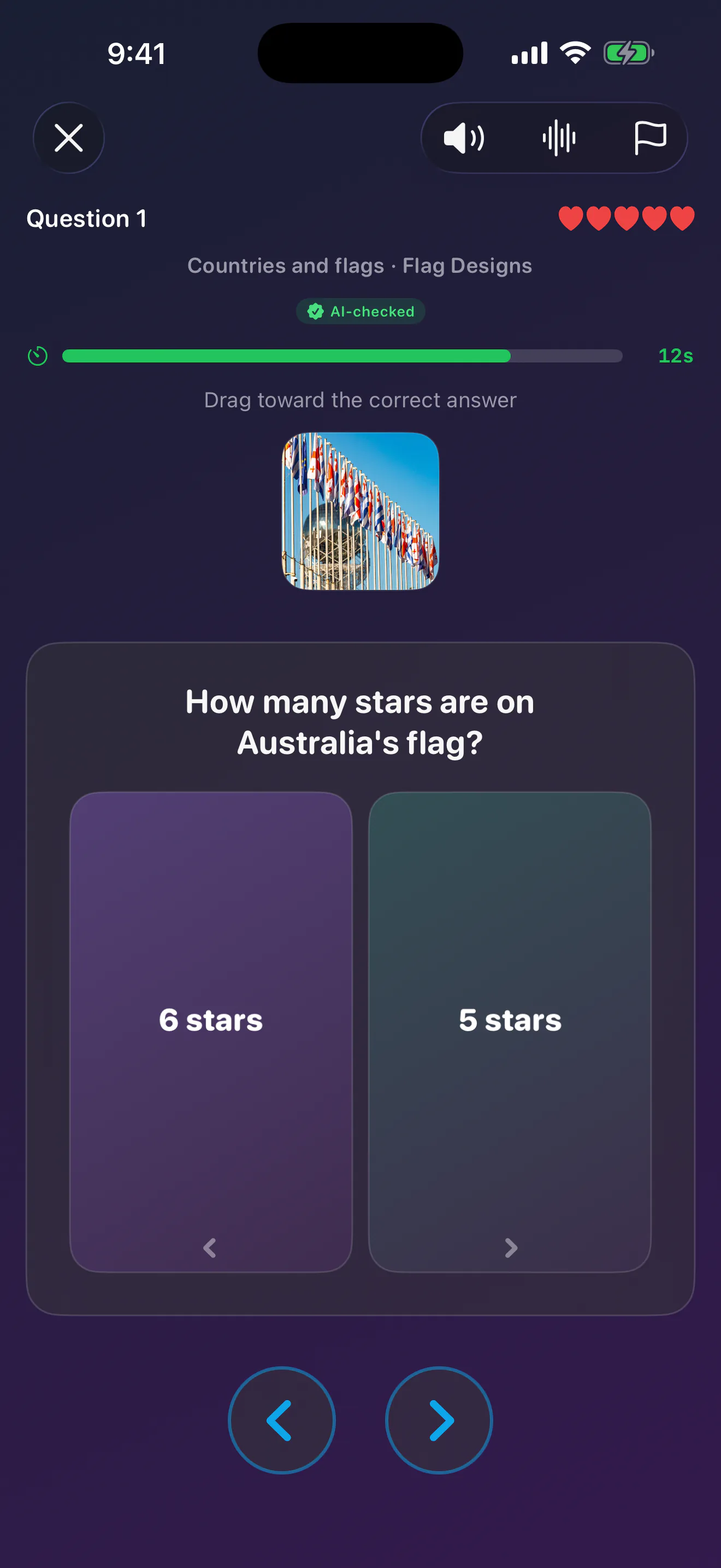 A card showing a question with two possible answers, one on each side.